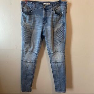 PacSun Light Wash Moto Biker Stacked Skinny Jeans Distressed Hem Mens 34x32